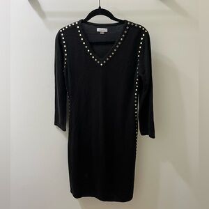 Calvin Klein Black Sweater Dress with Gold Studs